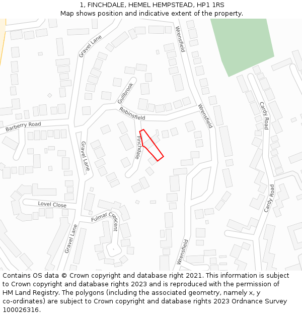 1, FINCHDALE, HEMEL HEMPSTEAD, HP1 1RS: Location map and indicative extent of plot