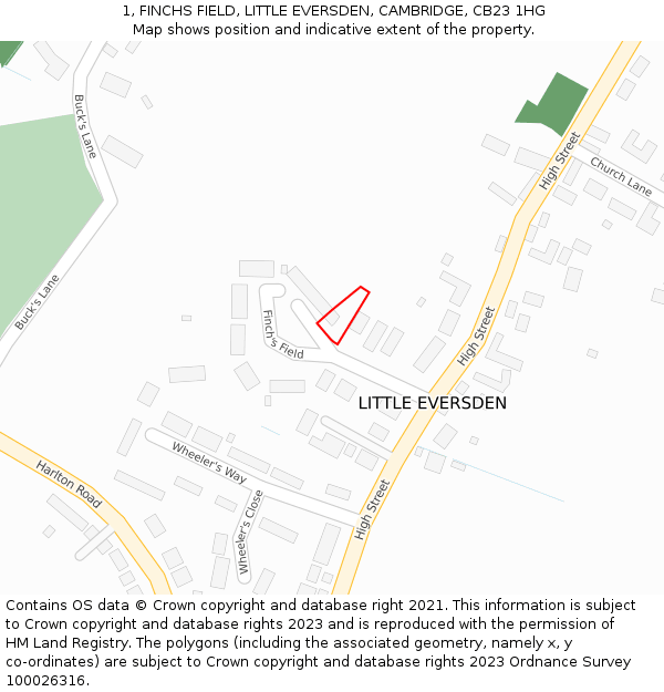 1, FINCHS FIELD, LITTLE EVERSDEN, CAMBRIDGE, CB23 1HG: Location map and indicative extent of plot