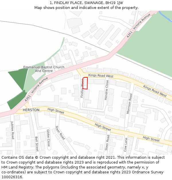 1, FINDLAY PLACE, SWANAGE, BH19 1JW: Location map and indicative extent of plot