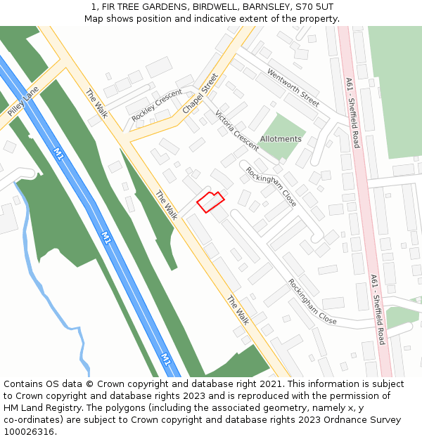 1, FIR TREE GARDENS, BIRDWELL, BARNSLEY, S70 5UT: Location map and indicative extent of plot