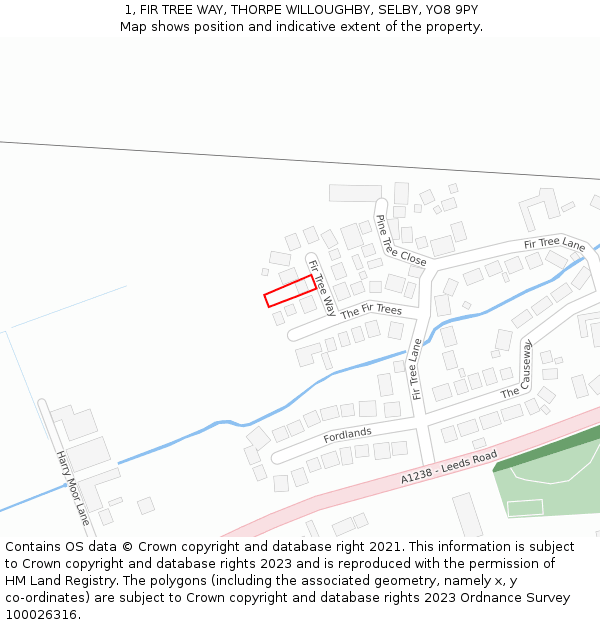 1, FIR TREE WAY, THORPE WILLOUGHBY, SELBY, YO8 9PY: Location map and indicative extent of plot
