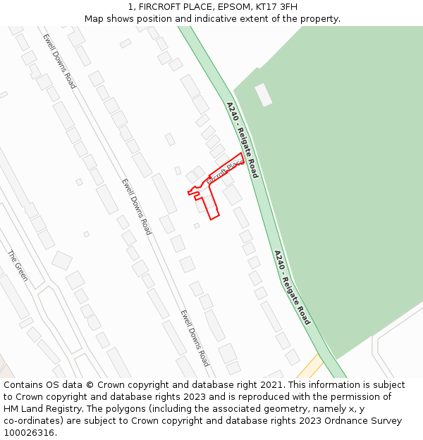 1, FIRCROFT PLACE, EPSOM, KT17 3FH: Location map and indicative extent of plot