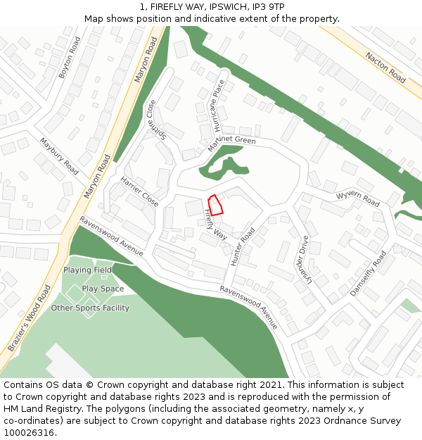 1, FIREFLY WAY, IPSWICH, IP3 9TP: Location map and indicative extent of plot