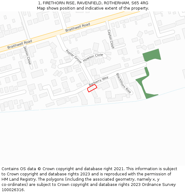 1, FIRETHORN RISE, RAVENFIELD, ROTHERHAM, S65 4RG: Location map and indicative extent of plot