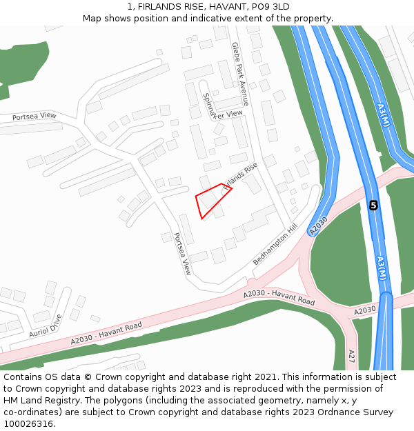 1, FIRLANDS RISE, HAVANT, PO9 3LD: Location map and indicative extent of plot