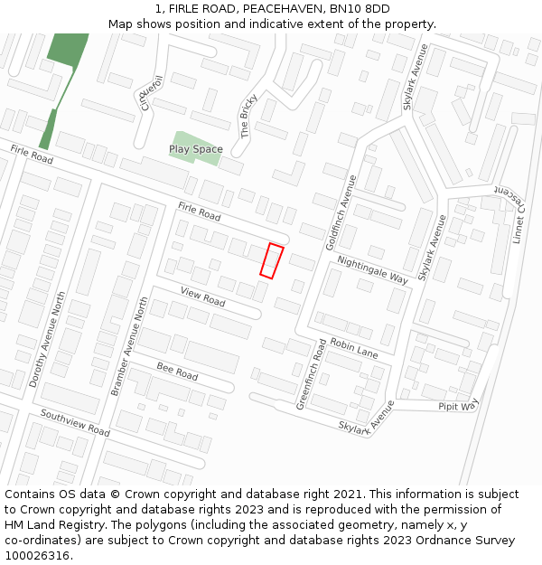 1, FIRLE ROAD, PEACEHAVEN, BN10 8DD: Location map and indicative extent of plot