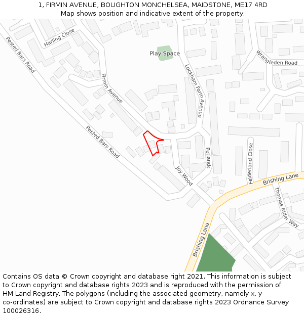 1, FIRMIN AVENUE, BOUGHTON MONCHELSEA, MAIDSTONE, ME17 4RD: Location map and indicative extent of plot