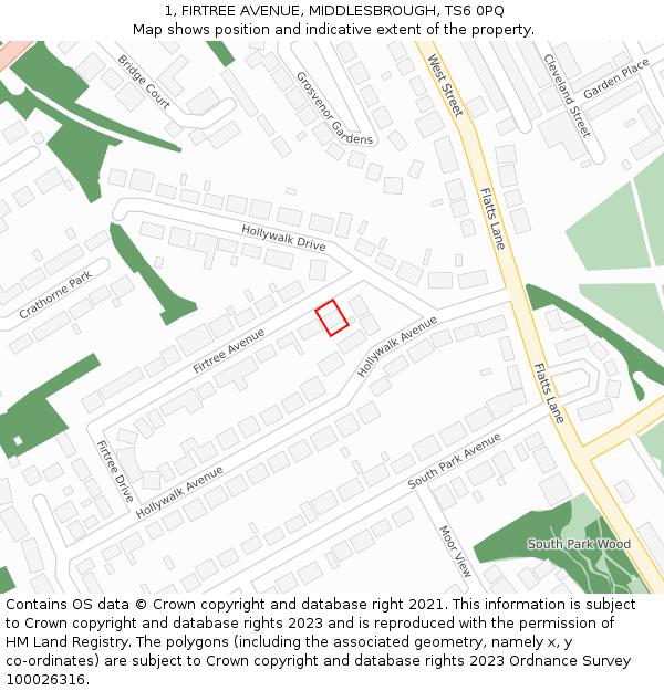 1, FIRTREE AVENUE, MIDDLESBROUGH, TS6 0PQ: Location map and indicative extent of plot