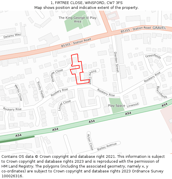 1, FIRTREE CLOSE, WINSFORD, CW7 3FS: Location map and indicative extent of plot