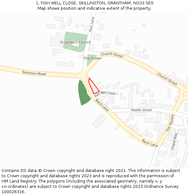 1, FISH WELL CLOSE, SKILLINGTON, GRANTHAM, NG33 5ES: Location map and indicative extent of plot