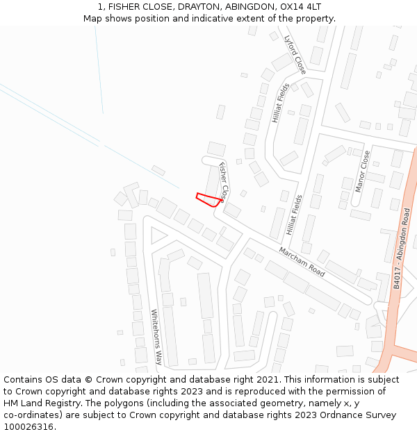 1, FISHER CLOSE, DRAYTON, ABINGDON, OX14 4LT: Location map and indicative extent of plot
