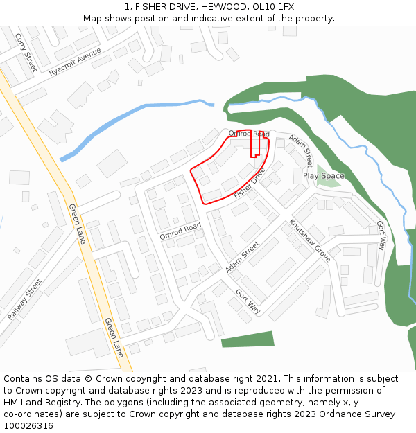 1, FISHER DRIVE, HEYWOOD, OL10 1FX: Location map and indicative extent of plot