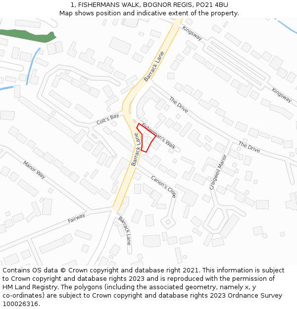 1, FISHERMANS WALK, BOGNOR REGIS, PO21 4BU: Location map and indicative extent of plot