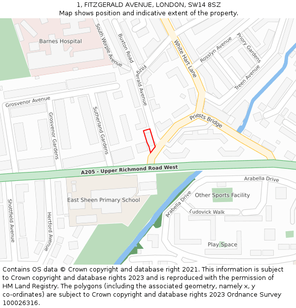 1, FITZGERALD AVENUE, LONDON, SW14 8SZ: Location map and indicative extent of plot