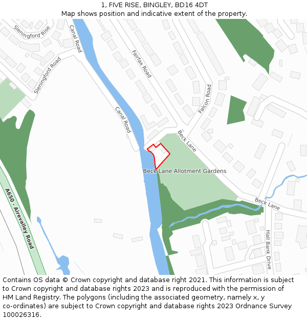 1, FIVE RISE, BINGLEY, BD16 4DT: Location map and indicative extent of plot