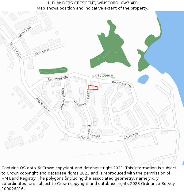 1, FLANDERS CRESCENT, WINSFORD, CW7 4FR: Location map and indicative extent of plot