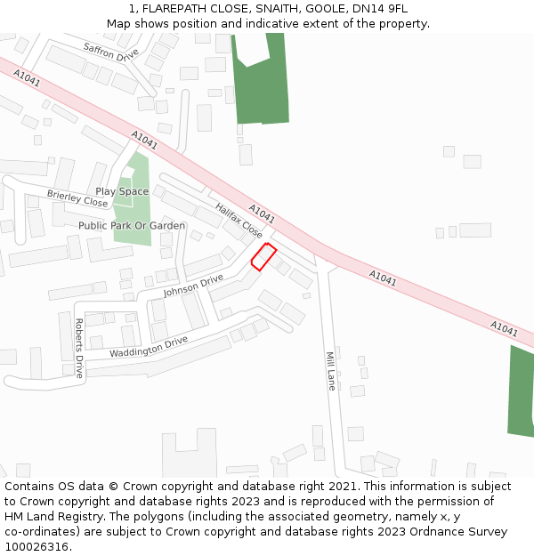 1, FLAREPATH CLOSE, SNAITH, GOOLE, DN14 9FL: Location map and indicative extent of plot