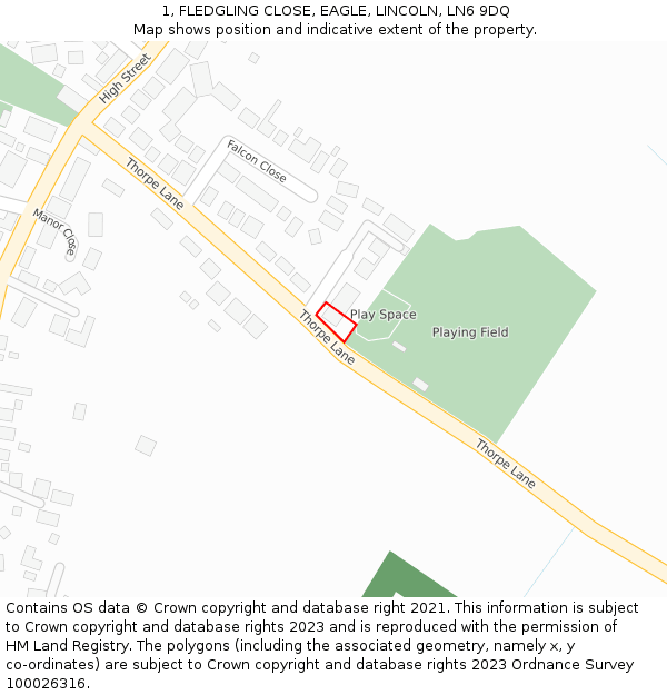 1, FLEDGLING CLOSE, EAGLE, LINCOLN, LN6 9DQ: Location map and indicative extent of plot