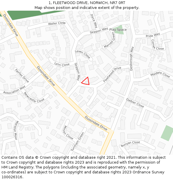 1, FLEETWOOD DRIVE, NORWICH, NR7 0RT: Location map and indicative extent of plot