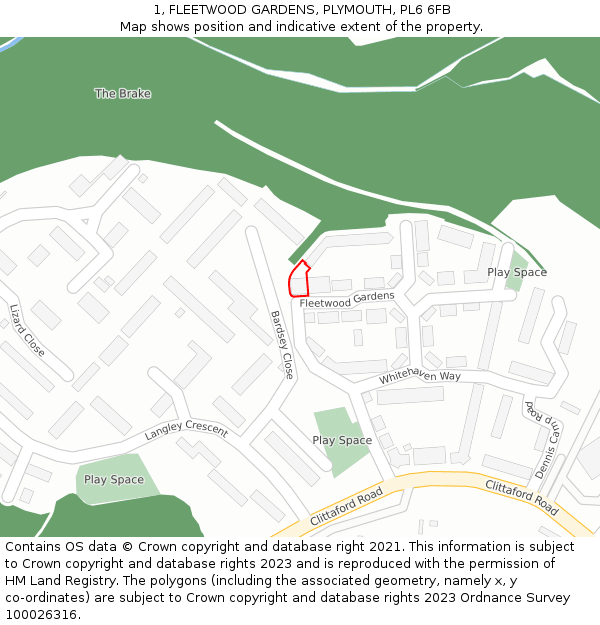 1, FLEETWOOD GARDENS, PLYMOUTH, PL6 6FB: Location map and indicative extent of plot