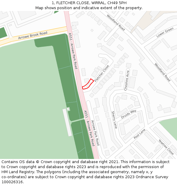 1, FLETCHER CLOSE, WIRRAL, CH49 5PH: Location map and indicative extent of plot