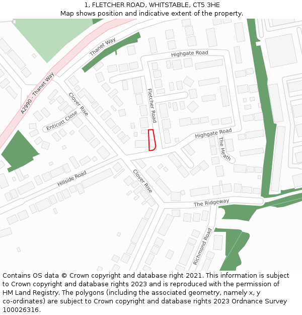 1, FLETCHER ROAD, WHITSTABLE, CT5 3HE: Location map and indicative extent of plot