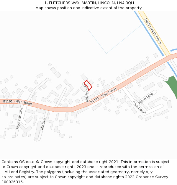 1, FLETCHERS WAY, MARTIN, LINCOLN, LN4 3QH: Location map and indicative extent of plot