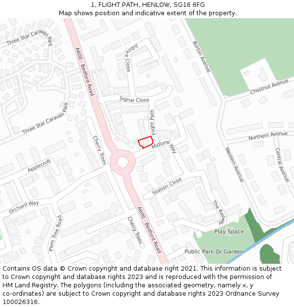 1, FLIGHT PATH, HENLOW, SG16 6FG: Location map and indicative extent of plot