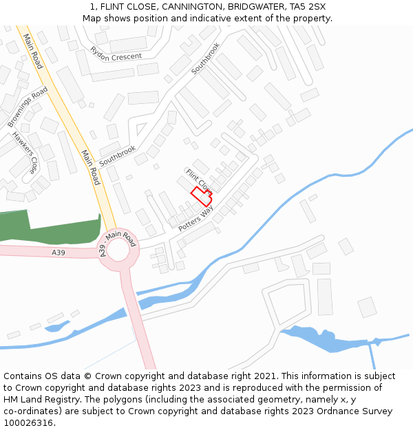 1, FLINT CLOSE, CANNINGTON, BRIDGWATER, TA5 2SX: Location map and indicative extent of plot