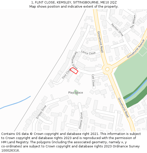 1, FLINT CLOSE, KEMSLEY, SITTINGBOURNE, ME10 2QZ: Location map and indicative extent of plot