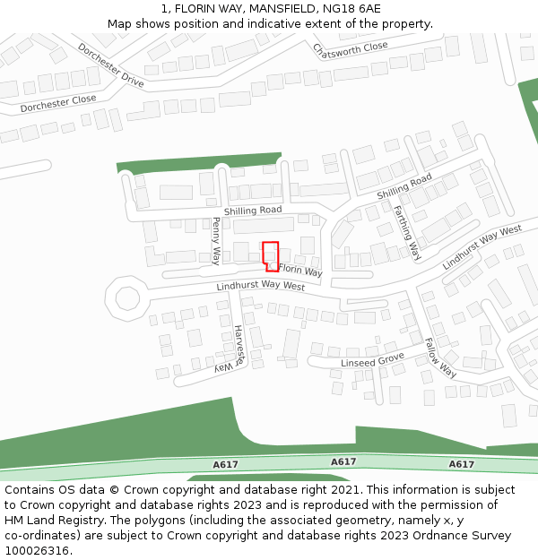 1, FLORIN WAY, MANSFIELD, NG18 6AE: Location map and indicative extent of plot