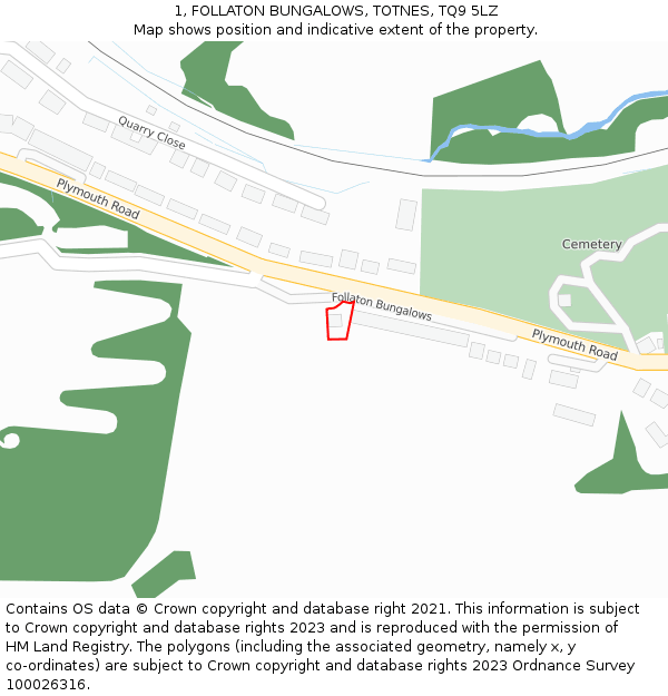 1, FOLLATON BUNGALOWS, TOTNES, TQ9 5LZ: Location map and indicative extent of plot