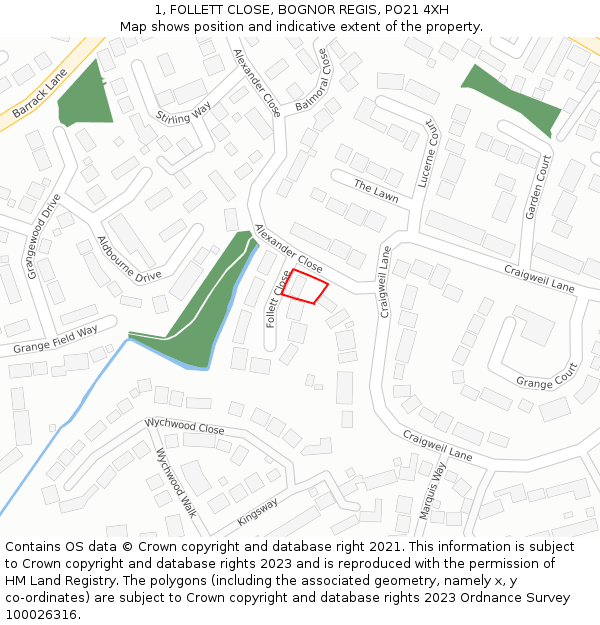 1, FOLLETT CLOSE, BOGNOR REGIS, PO21 4XH: Location map and indicative extent of plot