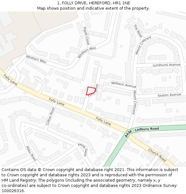 1, FOLLY DRIVE, HEREFORD, HR1 1NE: Location map and indicative extent of plot