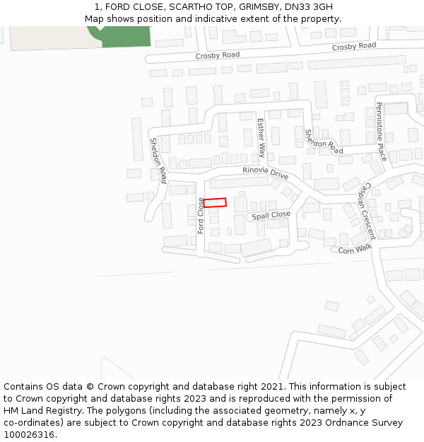 1, FORD CLOSE, SCARTHO TOP, GRIMSBY, DN33 3GH: Location map and indicative extent of plot