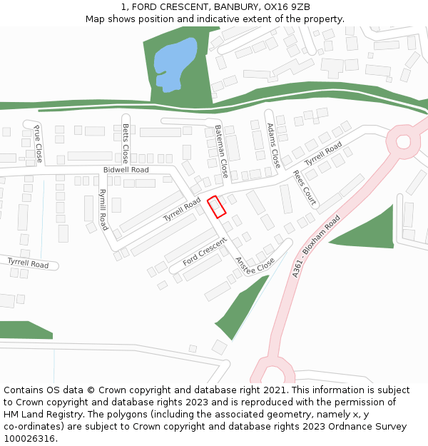 1, FORD CRESCENT, BANBURY, OX16 9ZB: Location map and indicative extent of plot