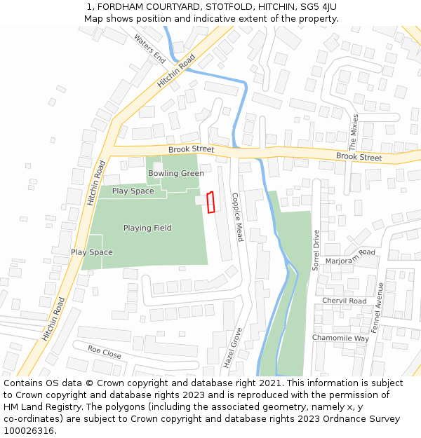 1, FORDHAM COURTYARD, STOTFOLD, HITCHIN, SG5 4JU: Location map and indicative extent of plot