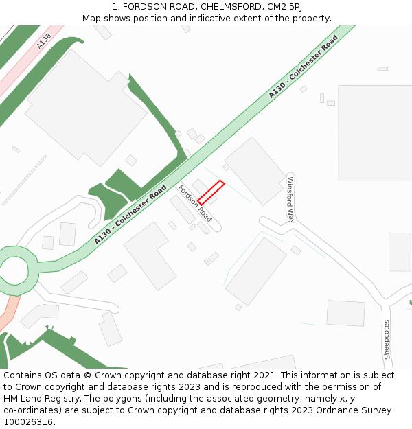 1, FORDSON ROAD, CHELMSFORD, CM2 5PJ: Location map and indicative extent of plot