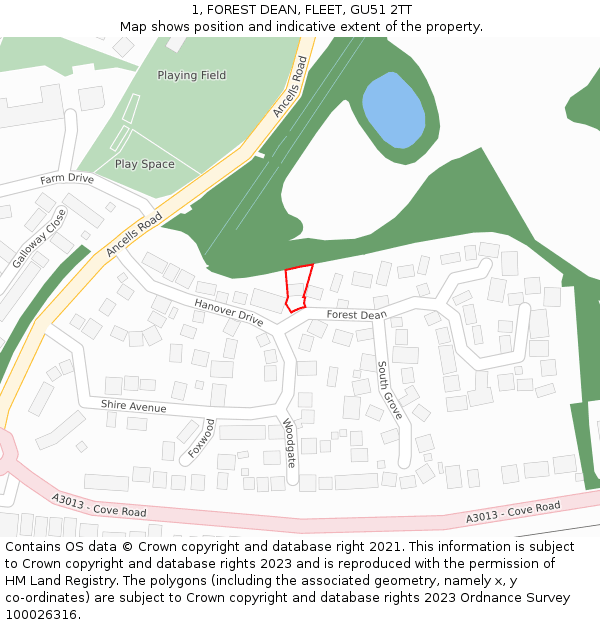 1, FOREST DEAN, FLEET, GU51 2TT: Location map and indicative extent of plot