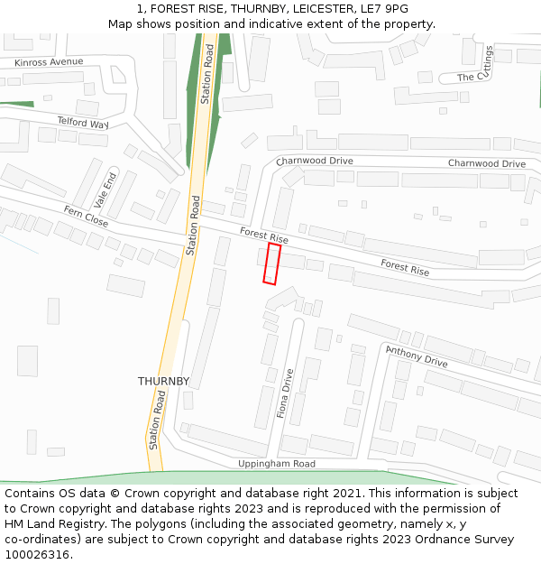 1, FOREST RISE, THURNBY, LEICESTER, LE7 9PG: Location map and indicative extent of plot