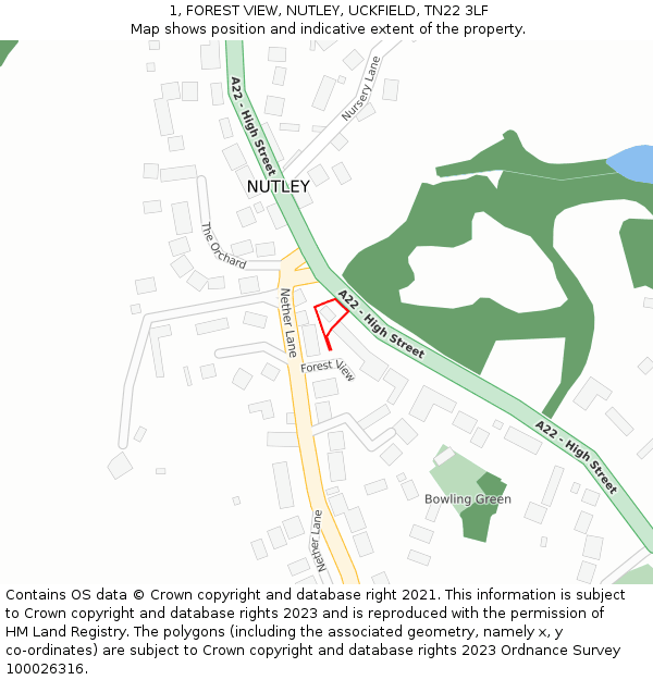 1, FOREST VIEW, NUTLEY, UCKFIELD, TN22 3LF: Location map and indicative extent of plot