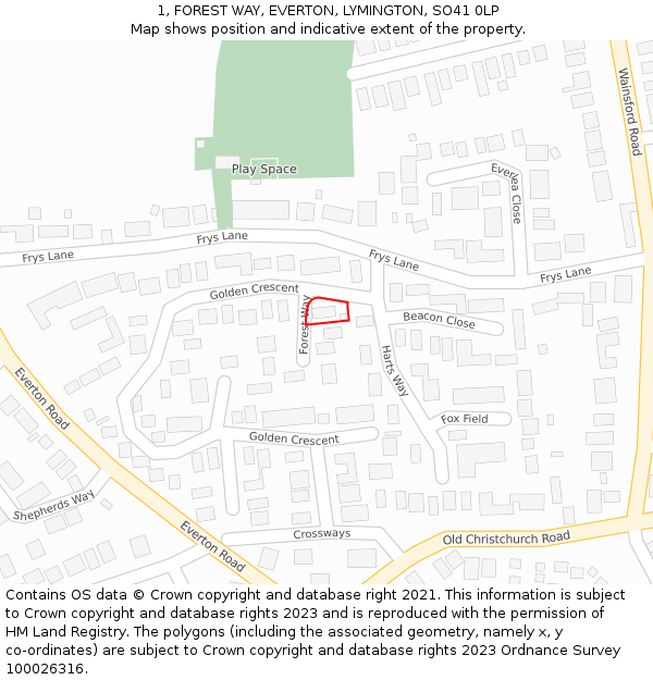 1, FOREST WAY, EVERTON, LYMINGTON, SO41 0LP: Location map and indicative extent of plot