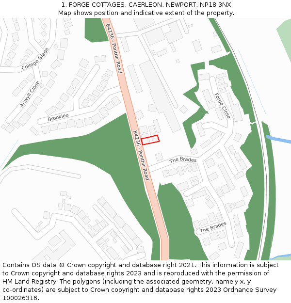 1, FORGE COTTAGES, CAERLEON, NEWPORT, NP18 3NX: Location map and indicative extent of plot