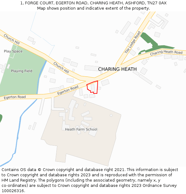 1, FORGE COURT, EGERTON ROAD, CHARING HEATH, ASHFORD, TN27 0AX: Location map and indicative extent of plot