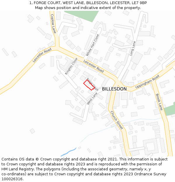 1, FORGE COURT, WEST LANE, BILLESDON, LEICESTER, LE7 9BP: Location map and indicative extent of plot