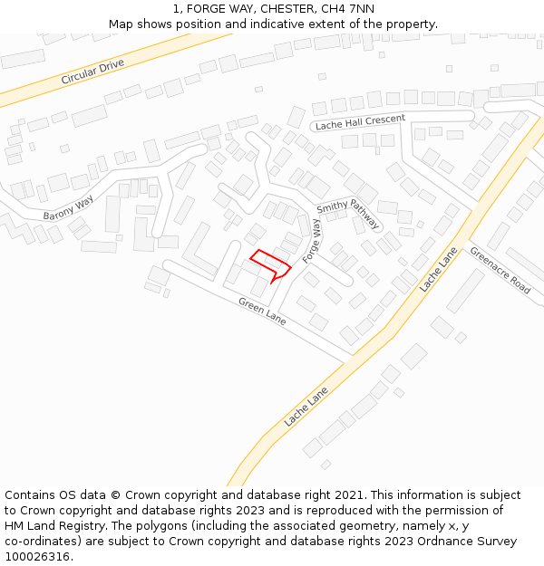 1, FORGE WAY, CHESTER, CH4 7NN: Location map and indicative extent of plot