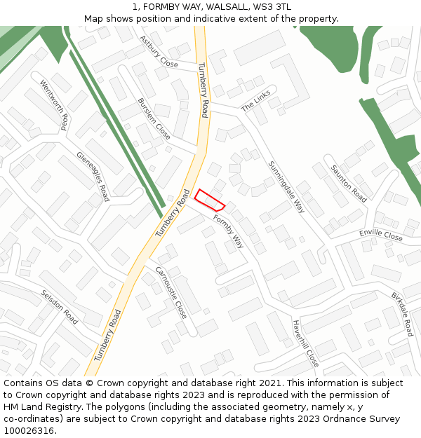 1, FORMBY WAY, WALSALL, WS3 3TL: Location map and indicative extent of plot