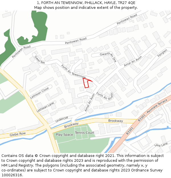 1, FORTH AN TEWENNOW, PHILLACK, HAYLE, TR27 4QE: Location map and indicative extent of plot