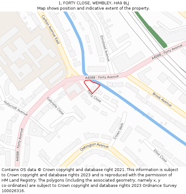 1, FORTY CLOSE, WEMBLEY, HA9 8LJ: Location map and indicative extent of plot