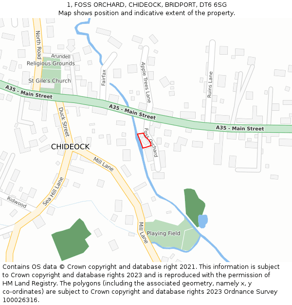 1, FOSS ORCHARD, CHIDEOCK, BRIDPORT, DT6 6SG: Location map and indicative extent of plot